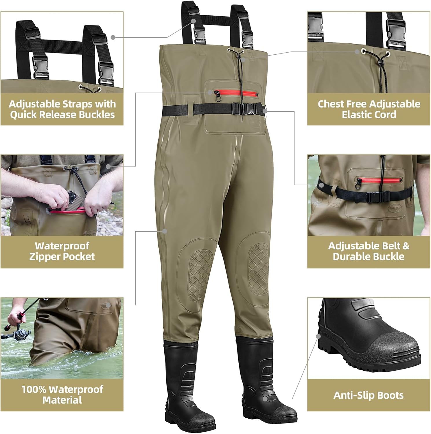 Fishing Waders for Men with Boots, Chest Waders, PVC Waterproof Waders for Hunting - Image 3