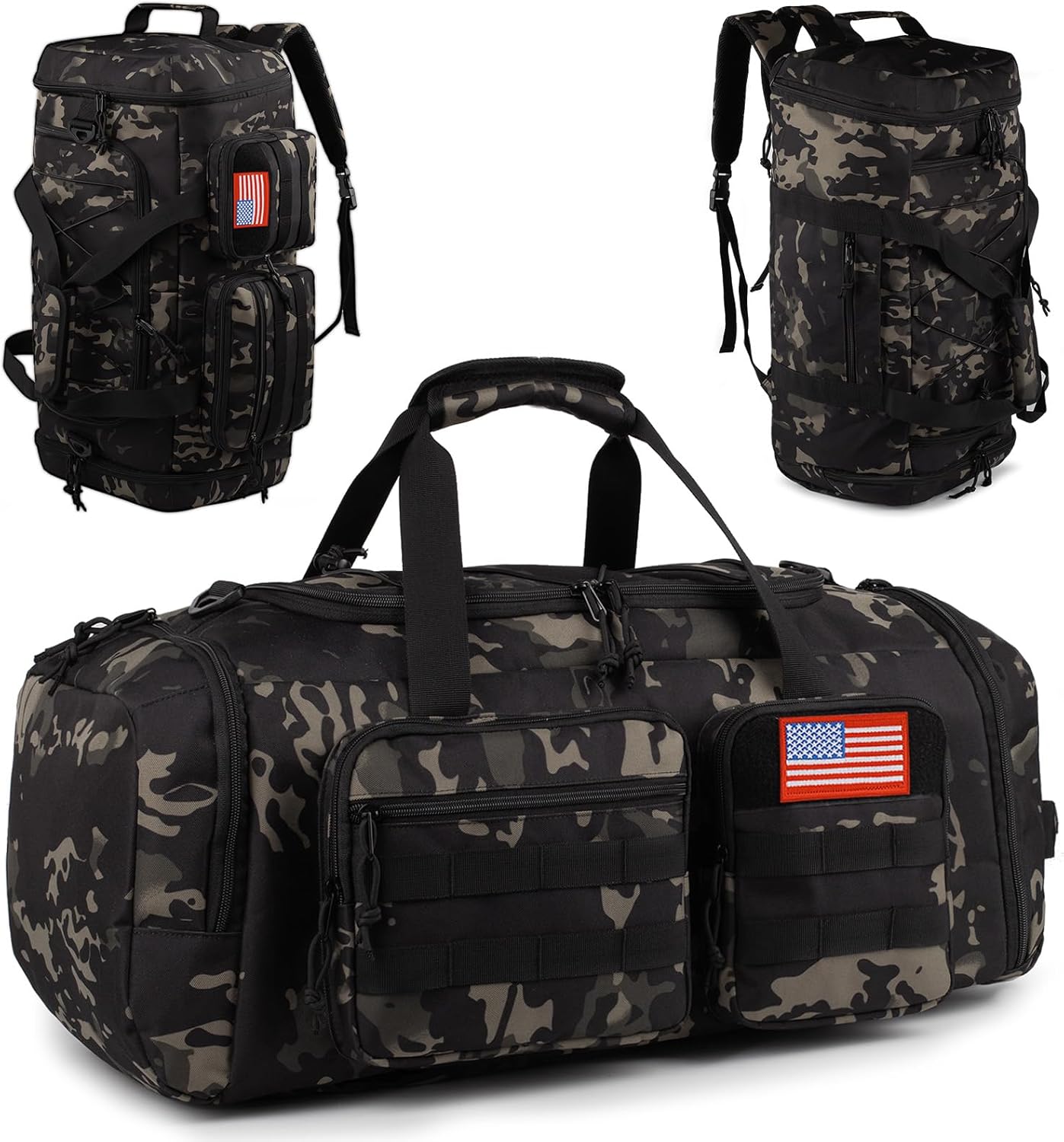 Tactical Gym Bag for Men,50L Large 3 in 1 Sports Duffle Bag with Shoes Compartment for Travel,Water Resistant Travel Backpack Weekender Overnight Bag with Wet Pocket for Women